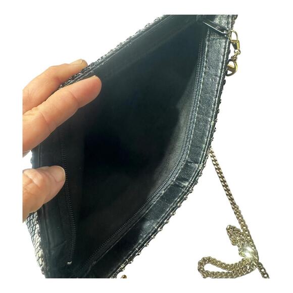 Sequin Crossbody Black/Gold/Silver with Gold Chain Strap - Picture 6 of 12